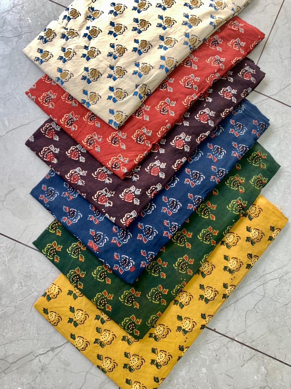 Ajrakh pure cotton handblock printed fabric in maroon jaal pattern with multicolour detailing